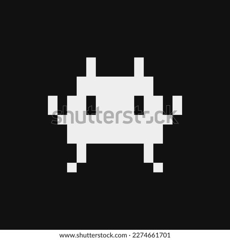 Cute monster alien face or head symbol pixel art icon. Logo for game design. 1-bit. Isolated abstract vector illustration. Game assets. Design for stickers, web, mobile app.