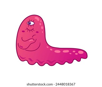 Monstruo lindo. Un alienígena rosa enojado que parece una babosa. Colores neón, Y2k, degradado, años 2000. Ilustración de dibujos animados. Vuelos espaciales, el futuro. Pegatinas de Halloween, Elementos de diseño.