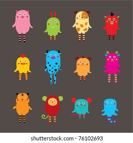 cute monster animal collection