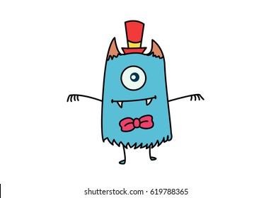 Cute Monster with arms stretched. Vector Illustration. Isolated on white background.