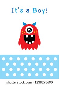 cute monster baby boy arrival greeting card.