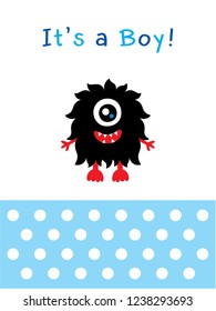 cute monster baby boy arrival greeting card.