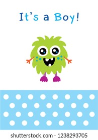 cute monster baby boy arrival greeting card.