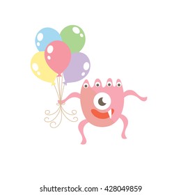 Cute monster with balloons vector design illustration.