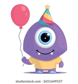 Cute monster with balloon.Vector illustration of funny monster