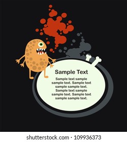 Cute monster and banner with bone. Vector illustration.