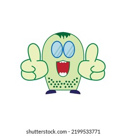 Cute Monster With Beard and Thumb. Character Head Cartoon Happy Illustration