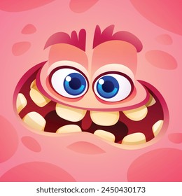 Cute monster with big smile character face expression. Vector cartoon illustration