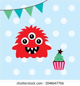 cute monster birthday card vector