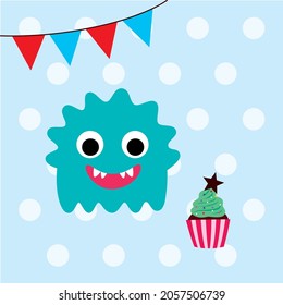 cute monster birthday card vector