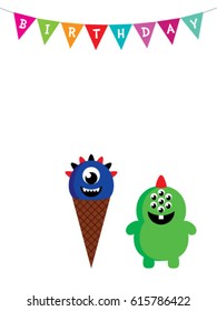 cute monster birthday greeting card