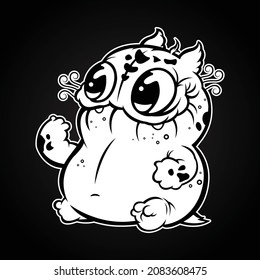 Cute monster black and white vector art.