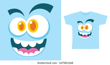 Cute monster blue face design vector illustration ready for print on t-shirt, apparel, poster and other uses.