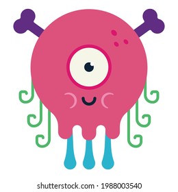 Cute monster with bones vector cartoon character isolated on a white background.