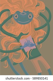 Cute monster with a book
