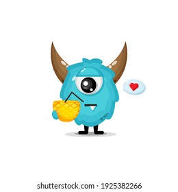 Cute monster brings pineapple juice