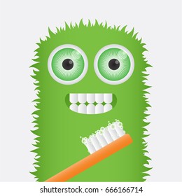 Cute monster brushing teeth