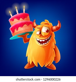 cute monster with cake