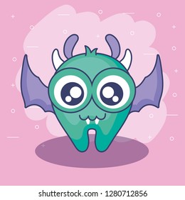 cute monster card with wings flying