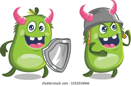 Cute Monster Carrying Shield and Wearing Helmet for Security Related Business Mascot Logo