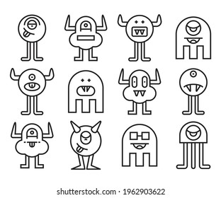 cute monster cartoon character icons set