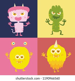 Cute monster cartoon character smile with happiness vector illustration eps10