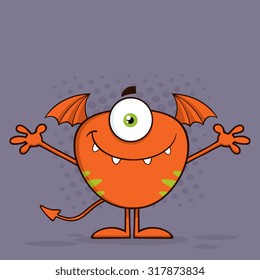 Cute Monster Cartoon Character With Welcoming Open Arms. Vector Illustration With Background
