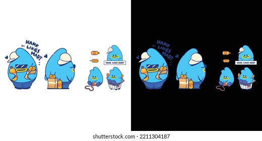 Cute Monster Cartoon characters Blue Fat Family Hank Likes Mart