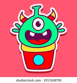 cute monster cartoon doodle design for coloring, backgrounds, stickers, logos, symbol, icons and more