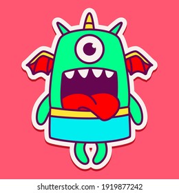 cute monster cartoon doodle design for coloring, backgrounds, stickers, logos, symbol, icons and more