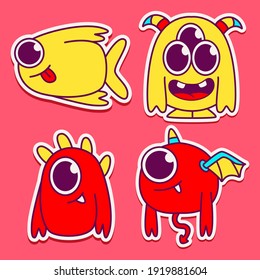 cute monster cartoon doodle design for coloring, backgrounds, stickers, logos, symbol, icons and more