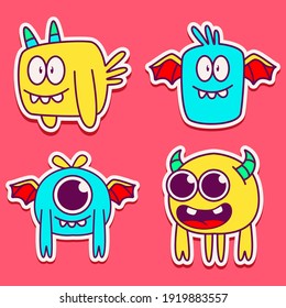 cute monster cartoon doodle design for coloring, backgrounds, stickers, logos, symbol, icons and more