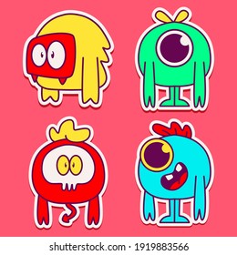 cute monster cartoon doodle design for coloring, backgrounds, stickers, logos, symbol, icons and more