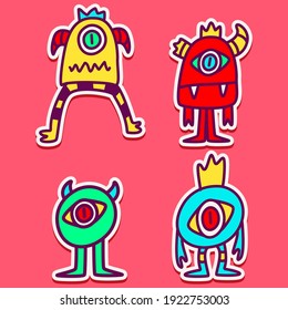 cute monster cartoon doodle design for coloring, backgrounds, stickers, logos, symbol, icons and more