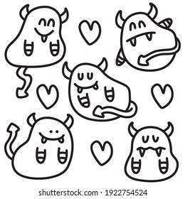 cute monster cartoon doodle design for coloring, backgrounds, stickers, logos, symbol, icons and more