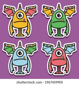 cute monster cartoon doodle design for coloring, backgrounds, stickers, logos, symbol, icons and more