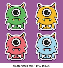 cute monster cartoon doodle design for coloring, backgrounds, stickers, logos, symbol, icons and more