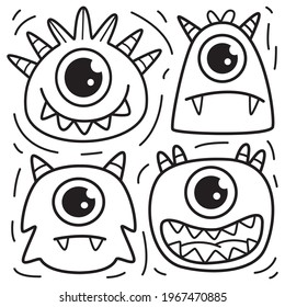 cute monster cartoon doodle design for coloring, backgrounds, stickers, logos, symbol, icons and more