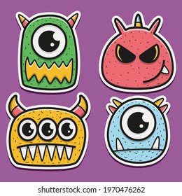 cute monster cartoon doodle design for coloring, backgrounds, stickers, logos, symbol, icons and more
