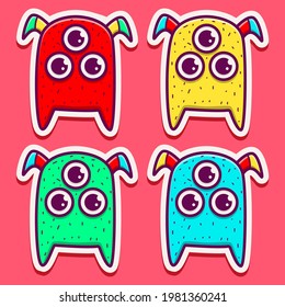 cute monster cartoon doodle design for coloring, backgrounds, stickers, logos, symbol, icons and more