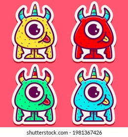 cute monster cartoon doodle design for coloring, backgrounds, stickers, logos, symbol, icons and more
