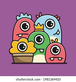 cute monster cartoon doodle design for coloring, backgrounds, stickers, logos, symbol, icons and more