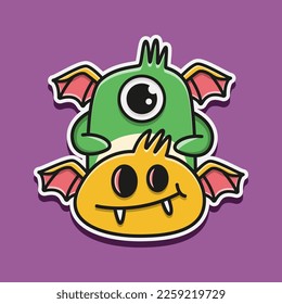 cute monster cartoon doodle design for coloring, backgrounds, stickers, logos, symbol, icons and more