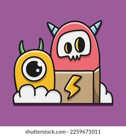 cute monster cartoon doodle design for coloring, backgrounds, stickers, logos, symbol, icons and more