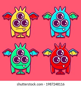 cute monster cartoon doodle illustration design for coloring, backgrounds, stickers, logos, symbol, icons and more
