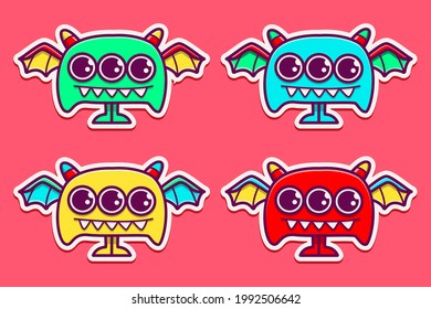cute monster cartoon doodle illustration design for coloring, backgrounds, stickers, logos, symbol, icons and more