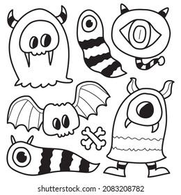 cute monster cartoon doodle illustration design for coloring, backgrounds, stickers, logos, symbol, icons and more