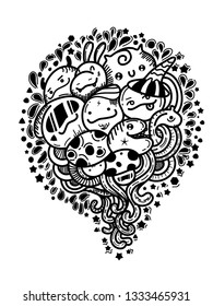 cute monster cartoon doodles vector. 