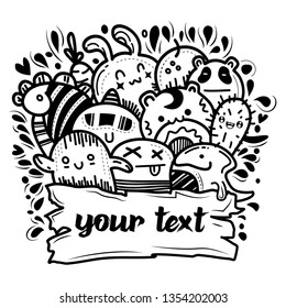 cute monster cartoon doodles vector. 