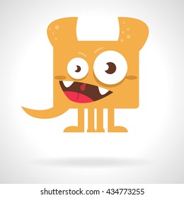 Cute monster. Cartoon illustration, flat style. Vector illustration on white background. Character. Yellow. Happy